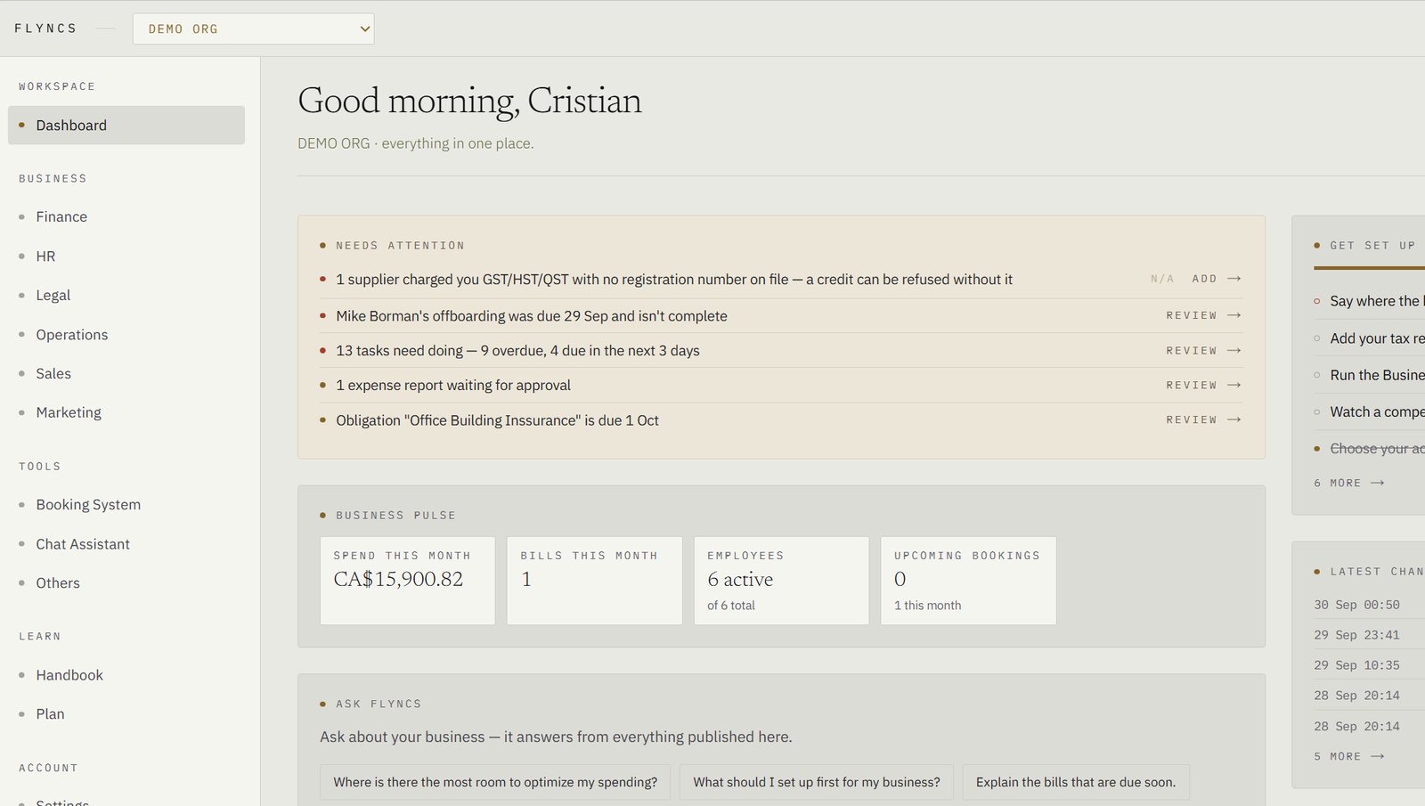 Flyncs dashboard preview